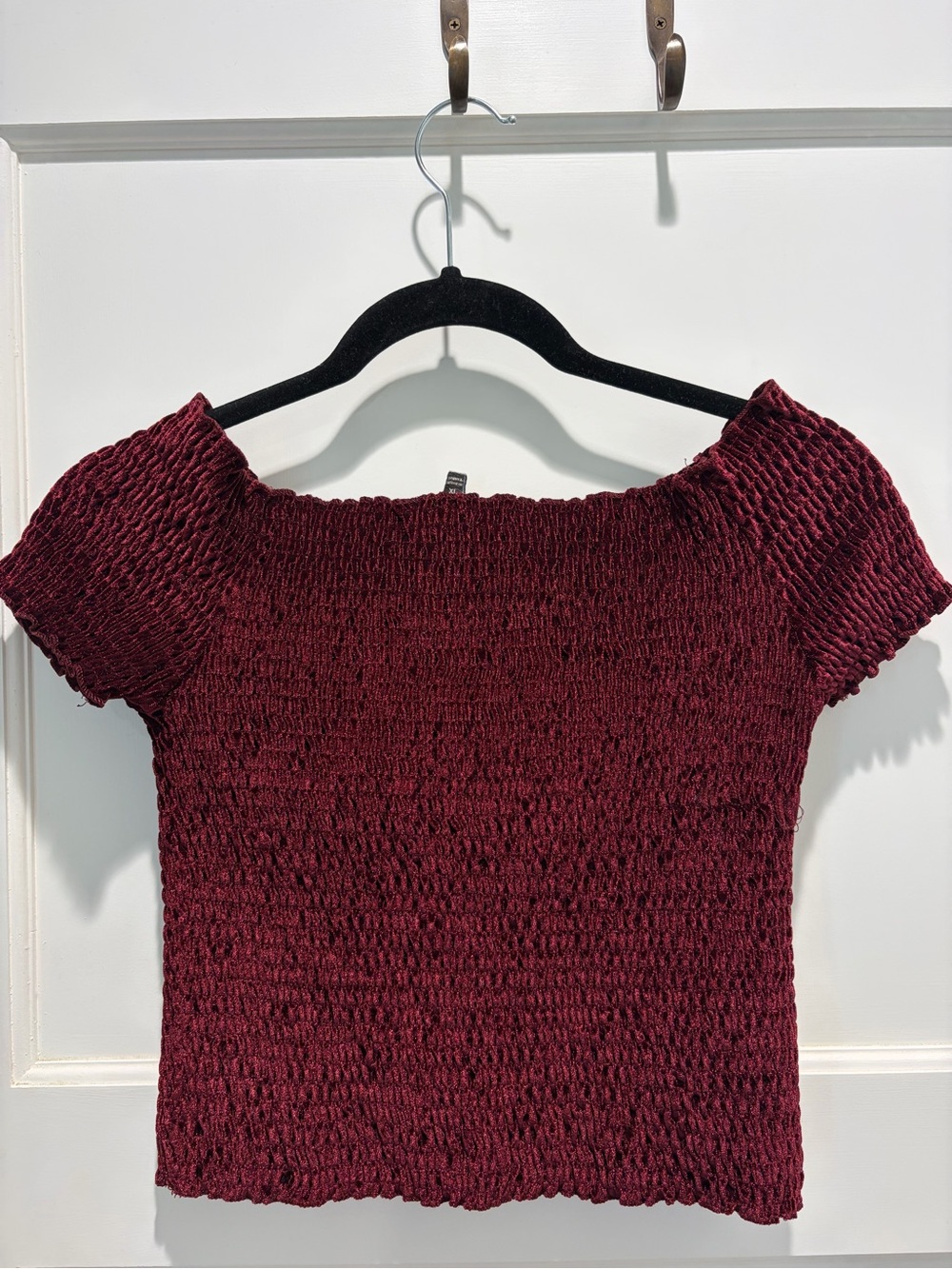 Women's Smocked Off-Shoulder Crop Top - Burgundy